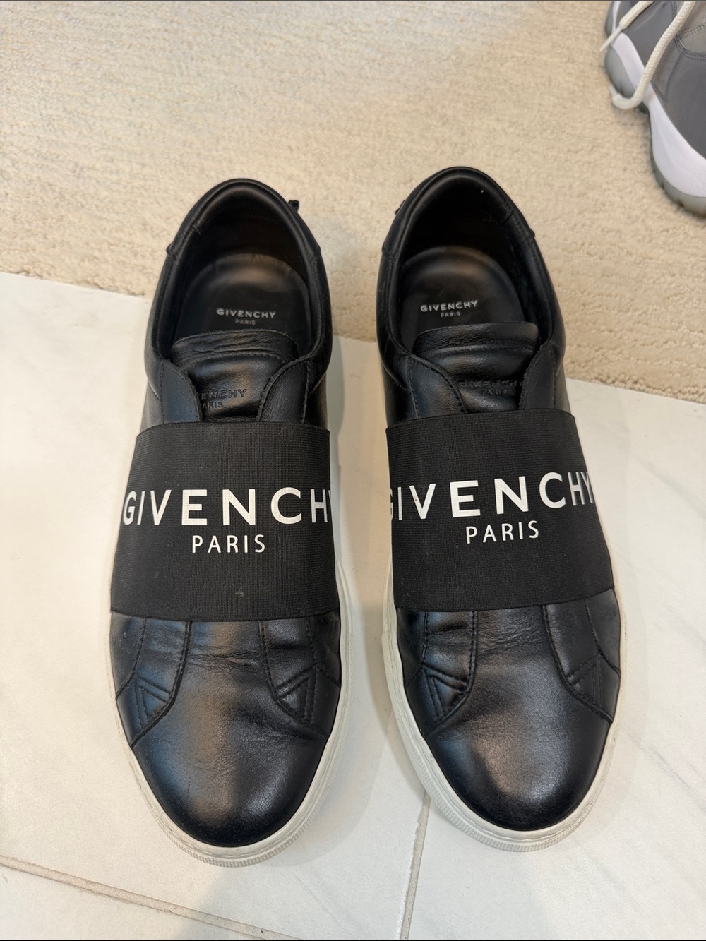 Givenchy Black Leather Slip-On Sneakers with Logo Strap